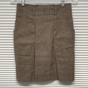 BCBGMaxAzria Brown Linen Sanja The Paper Bag Dobby Skirt Size 0